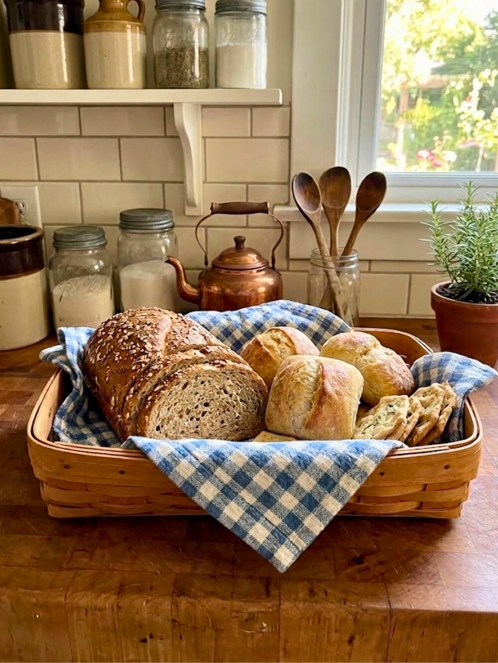 LONGABERGER  Signed / 2000 Bread Basket Cracker Basket Handwoven Maple Wood USA